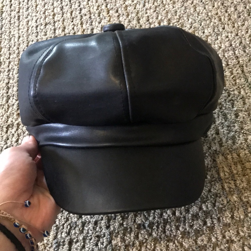 NASTY GAL NEWSBOY HAT LEATHER WORN ONCE FOR PHOTO